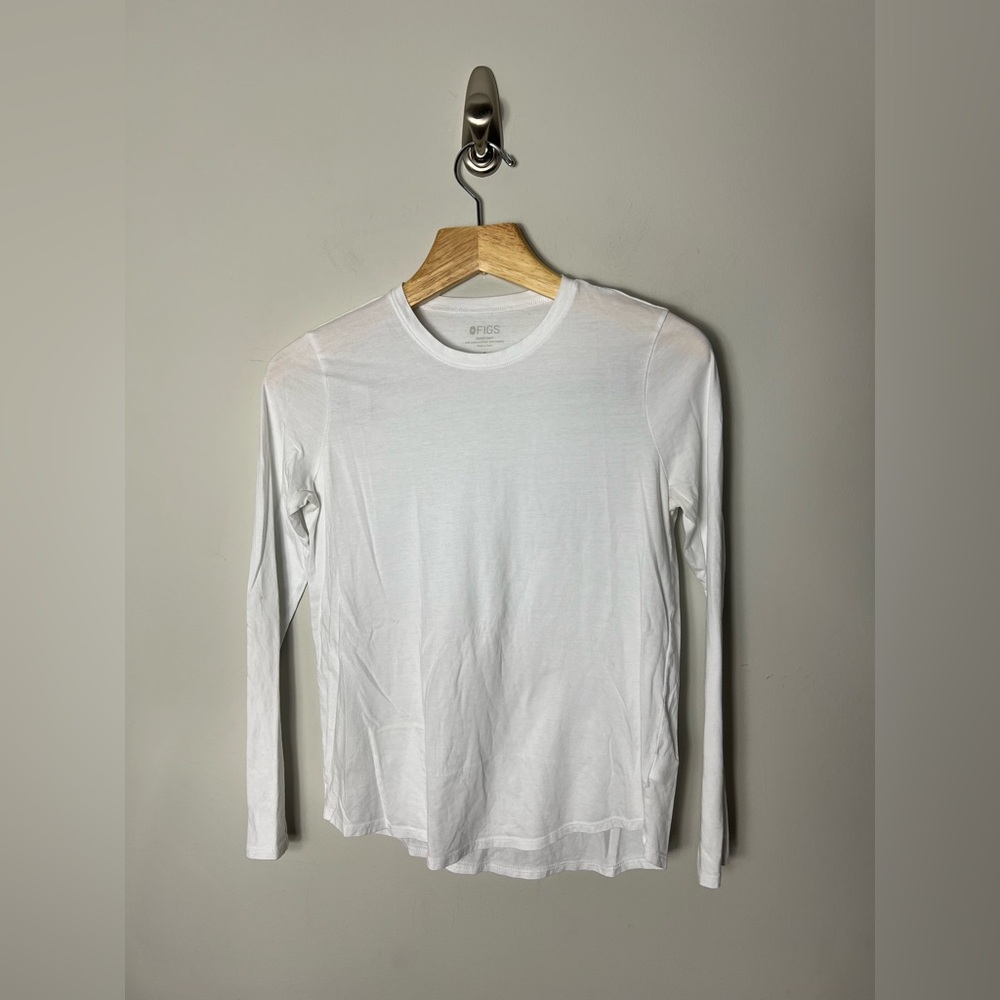 Figs White Long Sleeve Top, Size Small